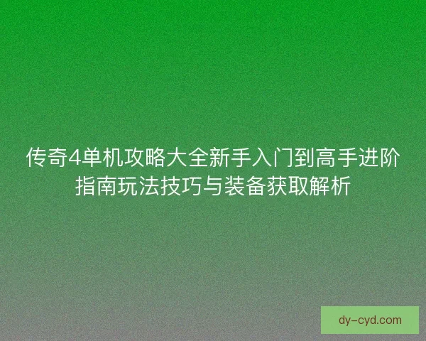 传奇4单机攻略大全新手入门到高手进阶指南玩法技巧与装备获取解析