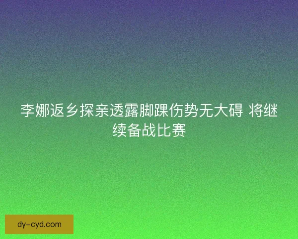 李娜返乡探亲透露脚踝伤势无大碍 将继续备战比赛