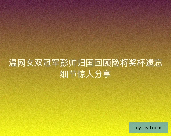 温网女双冠军彭帅归国回顾险将奖杯遗忘细节惊人分享