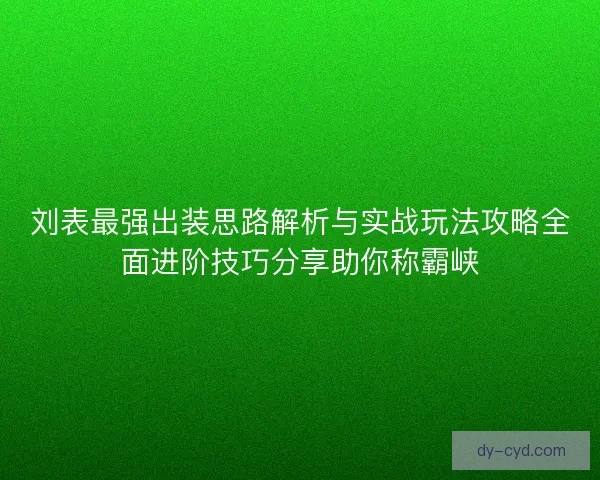 刘表最强出装思路解析与实战玩法攻略全面进阶技巧分享助你称霸峡