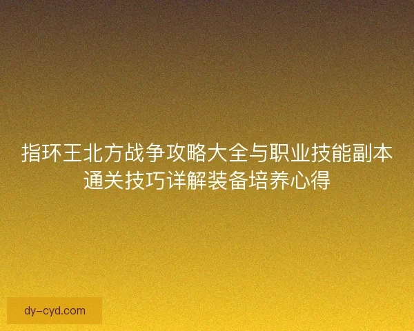 指环王北方战争攻略大全与职业技能副本通关技巧详解装备培养心得
